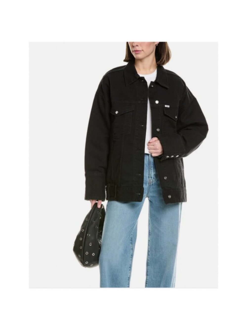 STAUD x Wrangler The Biggest Jean Jacket Womens L/XL Black Denim Oversized NWT